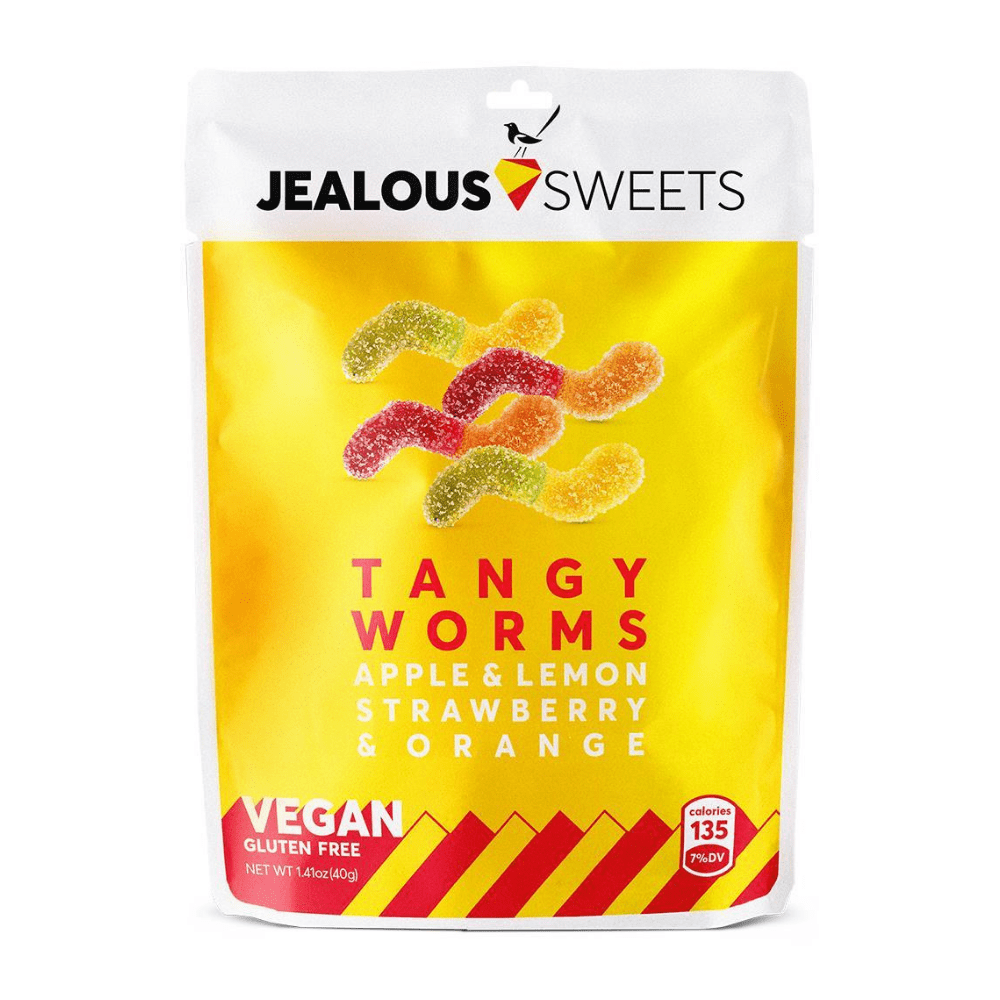 Tangy Worms Vegan Healthy Sweets - 40g Jealous Sweets Mix & Match UK - Protein Package - Apple/Lemon/Strawberry/Orange Flavour - Impulse Bags