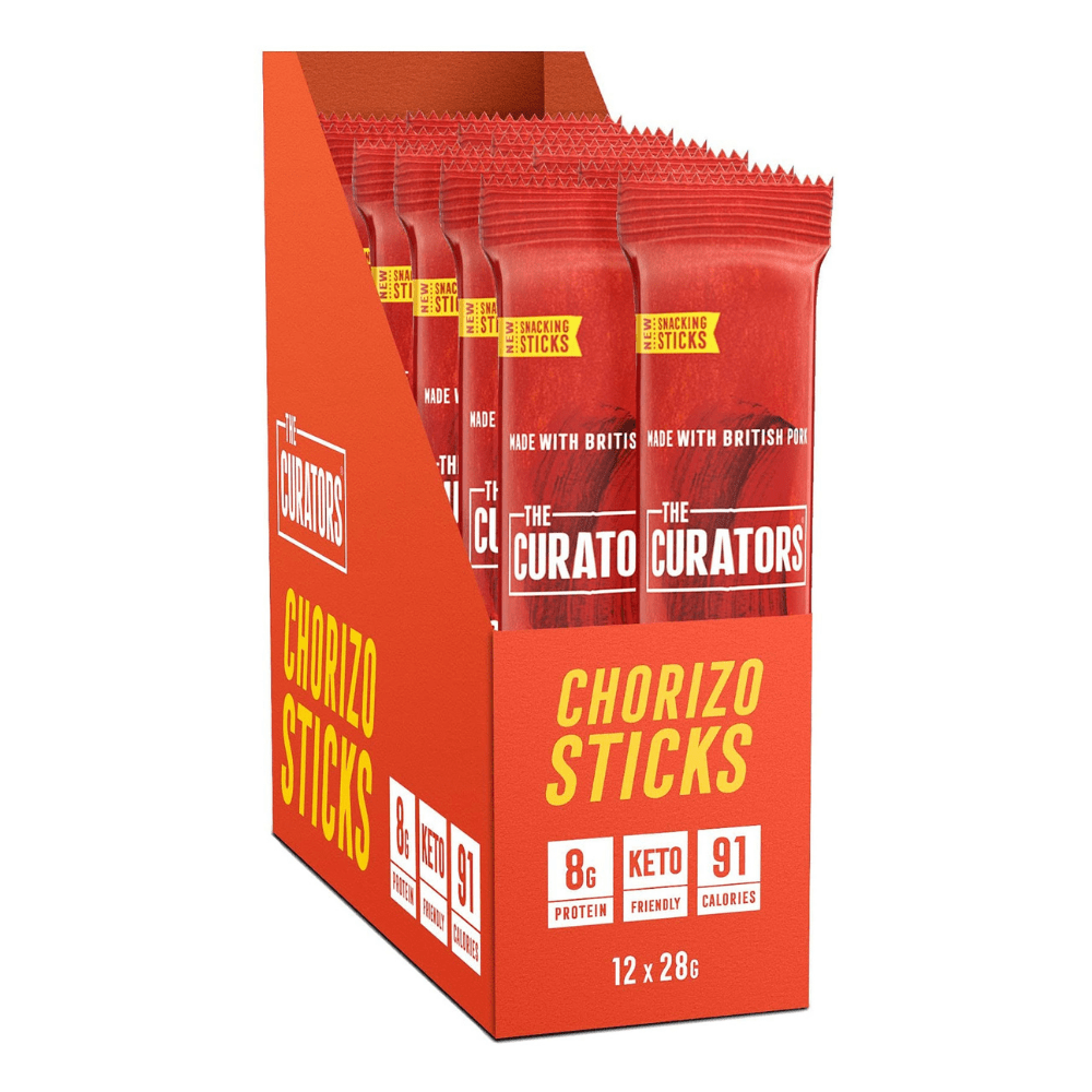 Boxes of x12 Chorizo Healthy Low-Calorie Snacking Sticks - Made in the UK by The Curators