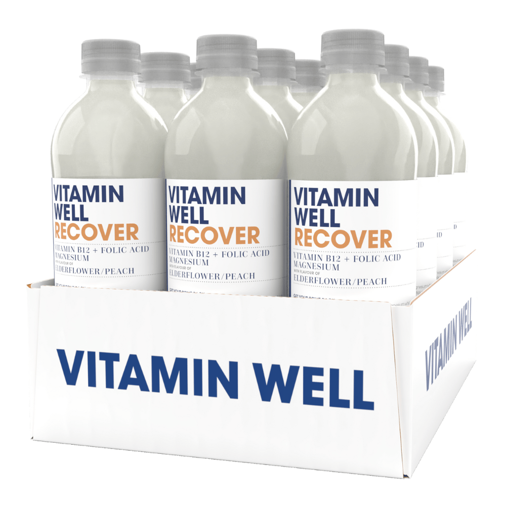 12 Pack of Vitamin Well Recover Vitamin Drinks - Elderflower and Peach Flavour