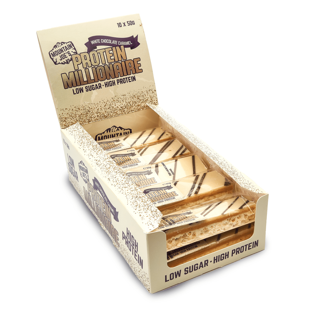 White Chocolate Caramel Low Sugar Protein Mountain Joe's Millionaire Crunch Bars