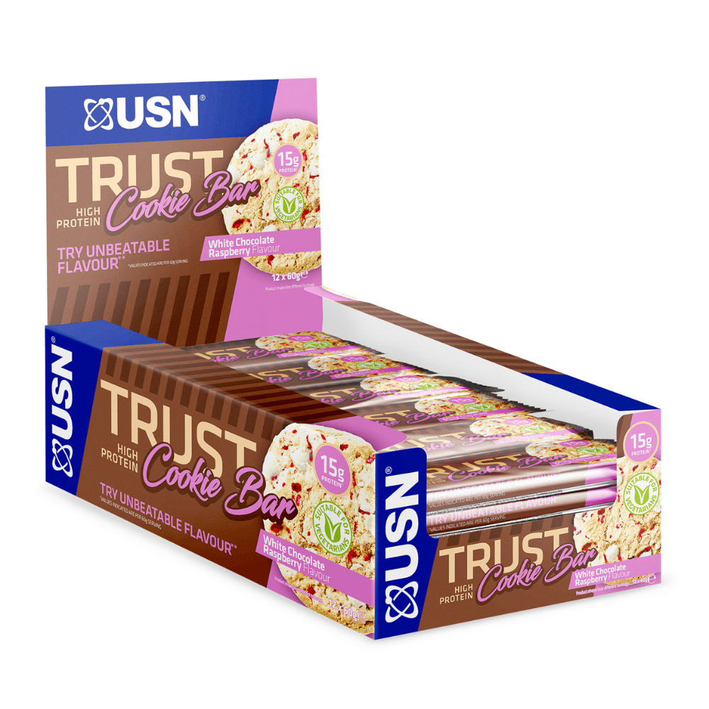 USN Trust High Protein Cookie Bars - Full Boxes of x12 60g - White Chocolate Raspberry Flavour