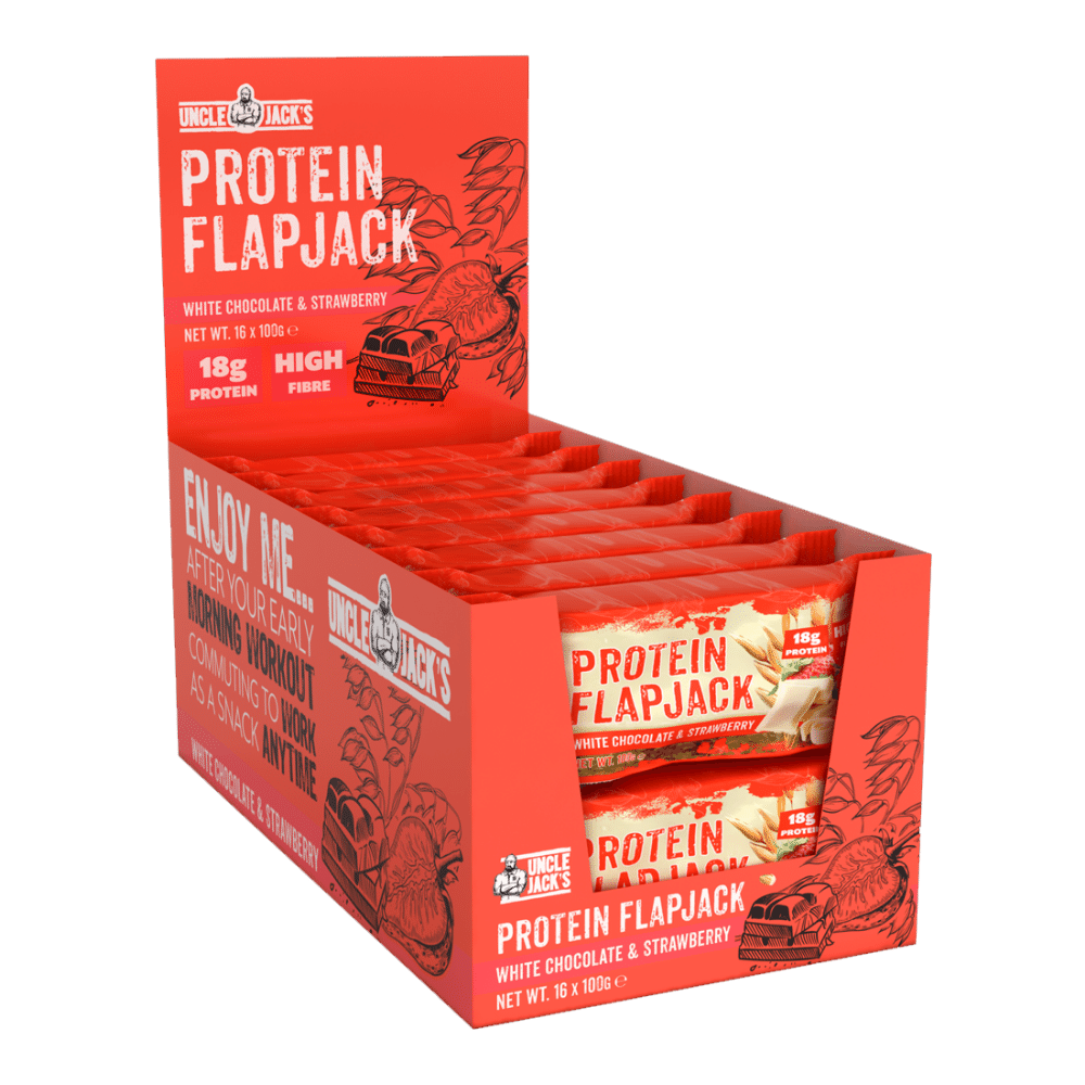16 Pack Box of White Chocolate and Strawberry Oat-Based Protein Flapjacks UK - Protein Package